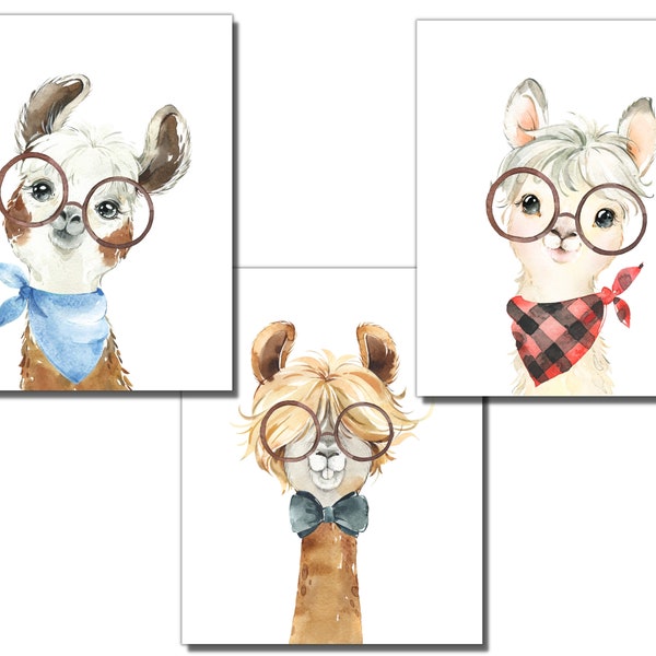 Llama wall art set of 3, funny llama prints, llama posters, silly llama wall decor, llama boy nursery, llama boy bedroom, 8x10, 11x14, 16x20