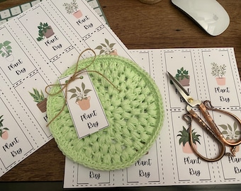 plant rug tags, crochet tags, knit tags, crochet product tags, crochet plant rug tags,  market prep, market labels and tags