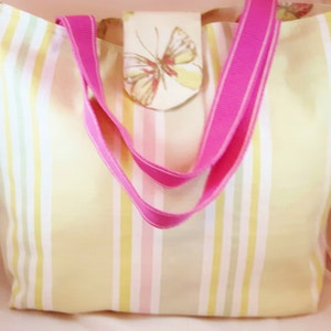 Beach Bag, Waterproof, Reversible Tote Bag, Day Out, Holiday Bag, Shoulder Tote, Butterflies, Stripes, Zip Pocket, Gift for her. image 5