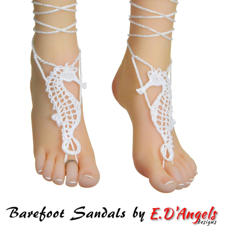 Barefoot sandals, crochet pattern, barefoot sandals wedding, bridesmaid gift, barefoot shoes, SEAHORSE Sandals, beach wedding shoes, crochet image 2