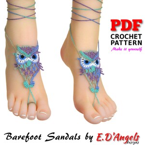 May include: Crochet pattern for owl barefoot sandals. PDF download. Make it yourself. Barefoot Sandals by E.D'Angels Designs.