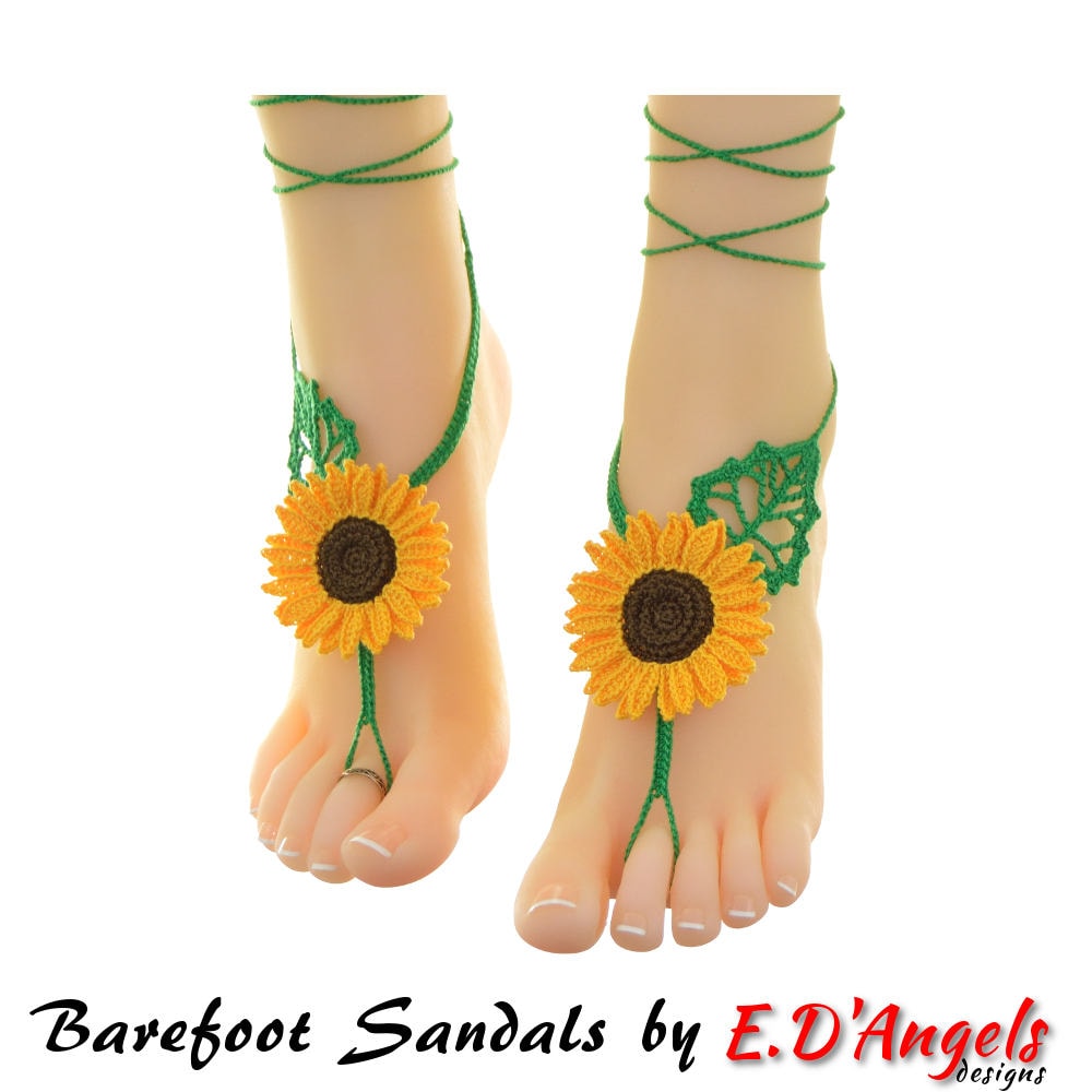 40 Gorgeous Patterns for Barefoot Sandals to Dress Your Feet 4 Crochet Sunflower Barefoot Sandals