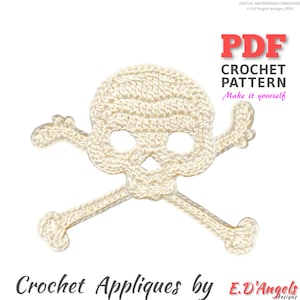 May include: A crochet pattern for a skull and crossbones applique. The pattern is in PDF format and includes instructions for making the applique. The pattern is available for download.