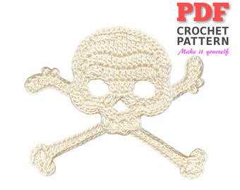 Halloween Crochet Pattern, Crochet Applique, Crochet SKULL and CROSSBONES, Applique Pattern, Crochet Embellishment, PDF Instant Download