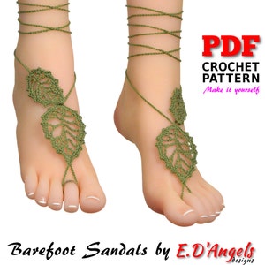 Crochet Pattern, Barefoot Sandals Pattern, Barefoot Pattern, Barefoot Beach Pattern, Barefoot Bride Pattern|, Barefoot Pattern TWIN LEAVES