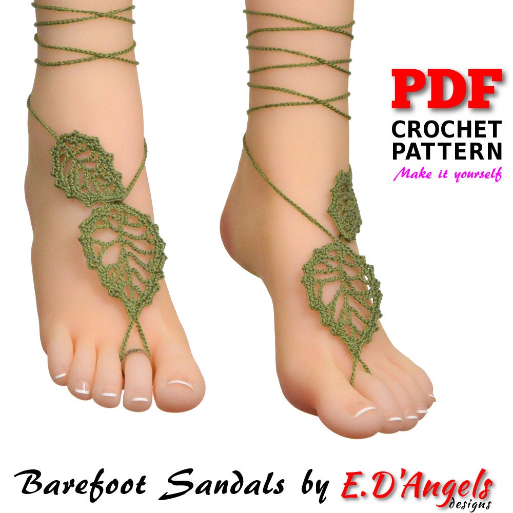 40 Gorgeous Patterns for Barefoot Sandals to Dress Your Feet 2 Crochet Barefoot Sandals Pattern: Twin Leaves Design