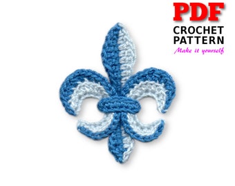 Crochet Pattern, Crochet FLEUR de LIS 2"(Two inches) Applique, Applique pattern, Crochet Fashion, Crochet Embellishment, Instant Download