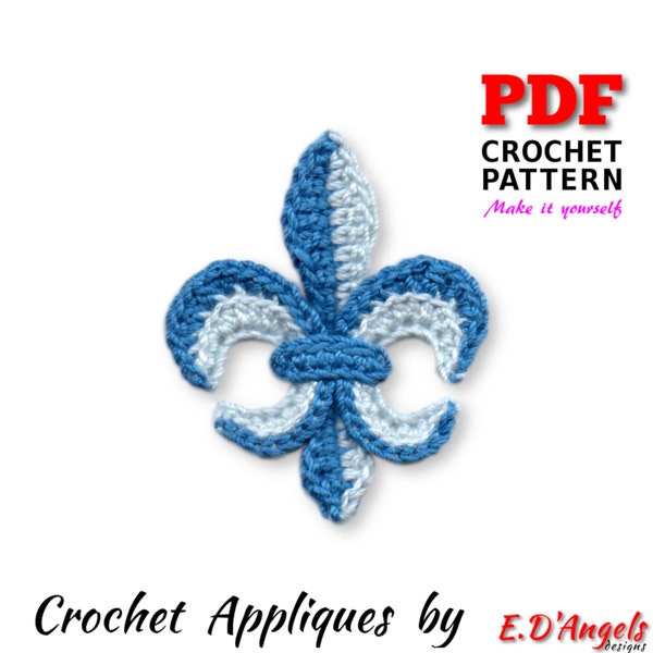 Crochet Pattern, Crochet FLEUR de LIS 2"(Two inches) Applique, Applique pattern, Crochet Fashion, Crochet Embellishment, Instant Download