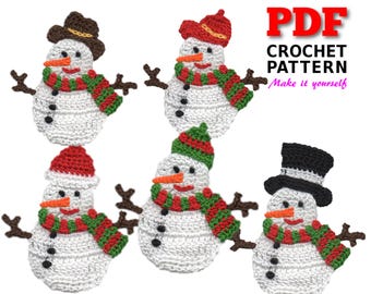 Crochet pattern, Christmas patterns, Crochet SNOWMAN, Applique Pattern, Christmas Decor, Christmas Applique, Crochet Embellisment