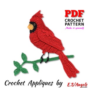 Crochet Cardinal Applique Pattern: Bird on Branch (PDF Pattern)