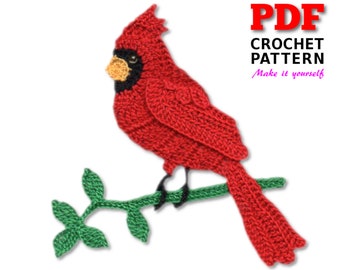 Crochet Cardinal Applique Pattern: Bird on Branch (PDF Pattern)