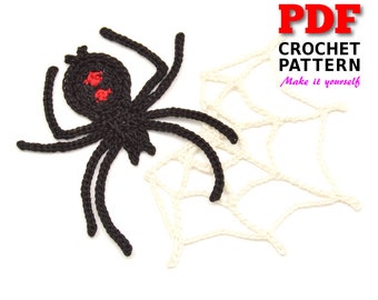 Crochet Pattern, Crochet SPIDERS and SPIDERWEB Applique, Applique pattern, Crochet Halloween Decor Pattern, PDF Instant Download