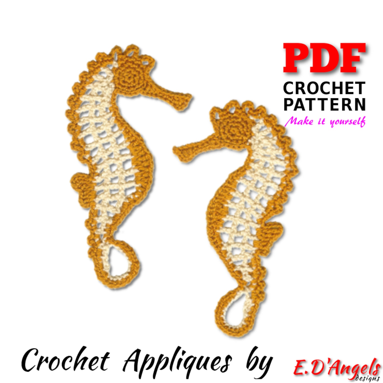 Crochet Pattern SEAHORSE Crochet Applique Applique Pattern Etsy