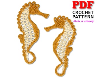 Crochet pattern, SEAHORSE Crochet Applique, Applique pattern, PDF Instant Download, 2 in 1-looking to the left and looking to the right
