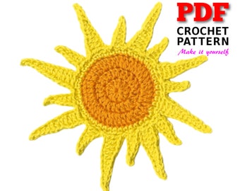 Crochet pattern, Crochet SUN Applique, Applique Pattern, Crochet Embellishment, PDF Instant Download