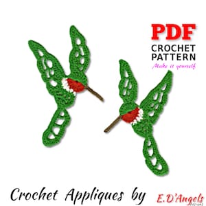 Crochet pattern,  Applique pattern, Crochet TWO HUMMINGBIRDS, PDF Instant Download, 2 in 1 -looking to the left and looking to the right