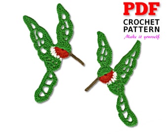 Crochet pattern,  Applique pattern, Crochet TWO HUMMINGBIRDS, PDF Instant Download, 2 in 1 -looking to the left and looking to the right