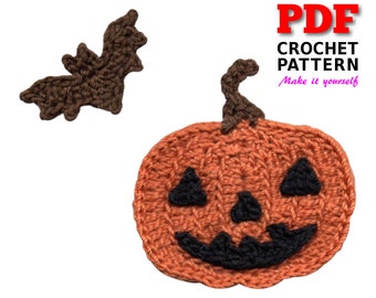 Halloween Crochet Pattern, Jack O Lantern Pumpkin Applique, Applique Pattern, Turnip Jack O Lantern Crochet, Pumpkin Head, Pattern Download