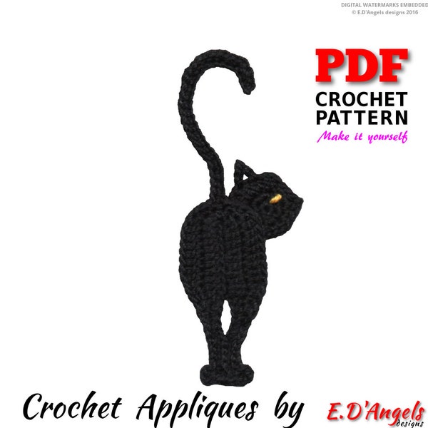 Crochet Pattern, Crochet Black CAT Applique, Applique Pattern, Crochet Embellishment, PDF Instant Download