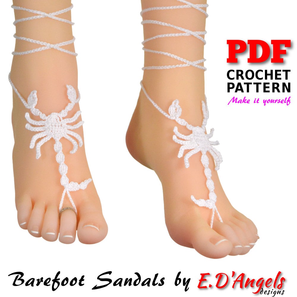 40 Gorgeous Patterns for Barefoot Sandals to Dress Your Feet 20 Crochet Barefoot Sandals Pattern: Scorpion Beach Wedding