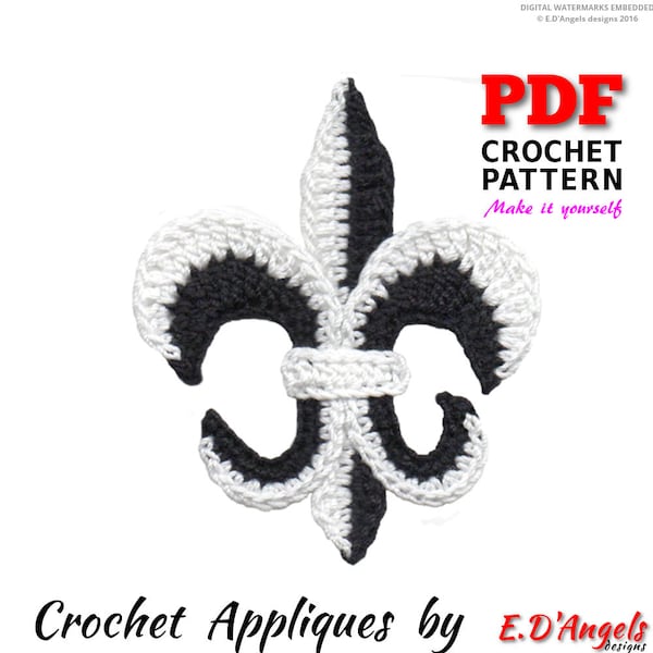 Crochet Pattern, Crochet FLEUR de LIS Applique, Applique pattern, Crochet Fashion, Crochet Embellishment, Instant Download