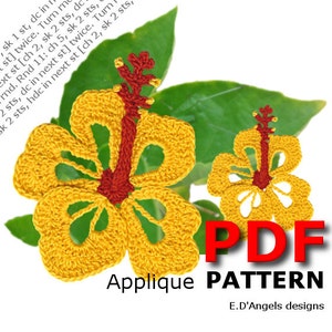 Crochet, Crochet pattern, Crochet Hibiscus flower, Crochet applique, Hawaiian Flower pattern,  Flower applique, PDF Instant download