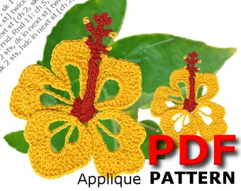 Crochet, Crochet pattern, Crochet Hibiscus flower, Crochet applique, Hawaiian Flower pattern,  Flower applique, PDF Instant download