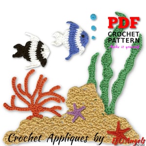 Crochet patterns, Crochet OCEAN REEF two, 6 in 1 pattern, Applique Pattern, Crochet Embellishment, PDF Instant Download