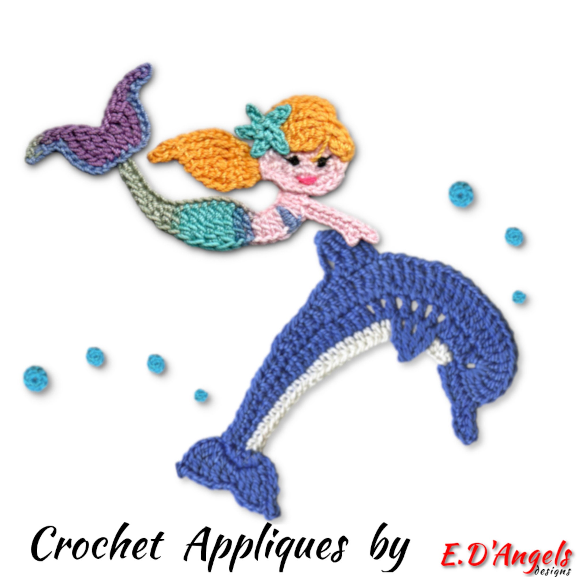 40 Dolphin Crochet Patterns for Ocean-Inspired Amigurumi, Gifts, and Nursery Decor 37 Mermaid Dolphin Ride Crochet Applique