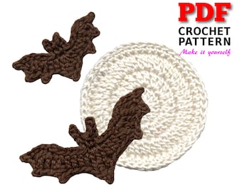 Crochet Halloween Applique Pattern: Full Moon & Bats (PDF Download)