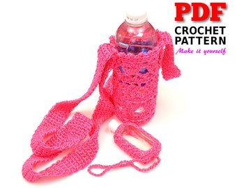 Crochet | Crochet Pattern | Water Bottle Holder Pattern | Water Bottle carrier pattern | Drink bottle tote pattern | Crochet bottle bag