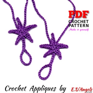 May include: A PDF crochet pattern for making purple star-shaped appliques. The pattern is titled "Crochet Appliques by E.D'Angels Designs".