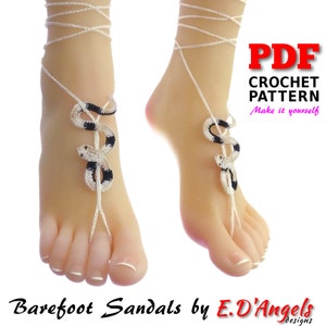 Barefoot sandals, crochet pattern, barefoot sandals wedding, bridesmaid gift, barefoot shoes, SNAKE Sandals, crochet barefoot pattern