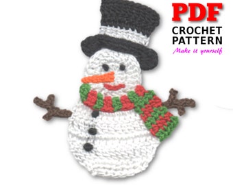 Crochet pattern, Christmas patterns, Crochet SNOWMAN, Applique Pattern, Christmas Decor, Christmas Applique, Crochet Embellisment