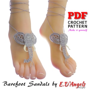 May include: PDF crochet pattern for barefoot sandals with an elephant design. Make it yourself. Barefoot Sandals by E.D'Angels Designs.