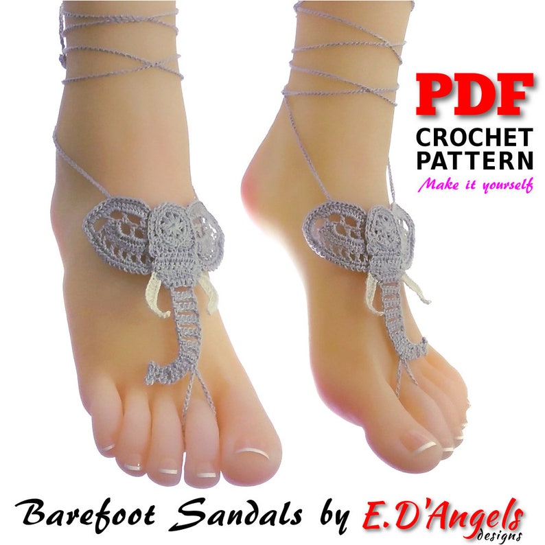 Barefoot sandals, crochet pattern, barefoot sandals wedding, bridesmaid gift, barefoot shoes, Elephant Sandals sandals, crochet image 1