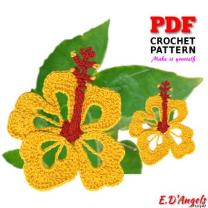 Crochet, Crochet pattern, Crochet Hibiscus flower, Crochet applique, Hawaiian Flower pattern,  Flower applique, PDF Instant download