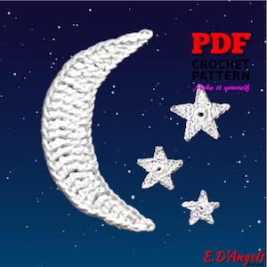 Crochet patterns, Crochet MOON & STARS Applique, Applique pattern, Crochet Embellishment, PDF Inastant Download
