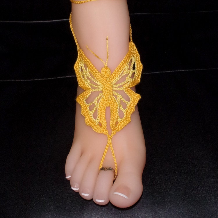 40 Gorgeous Patterns for Barefoot Sandals to Dress Your Feet 28 Butterfly Crochet Barefoot Sandals