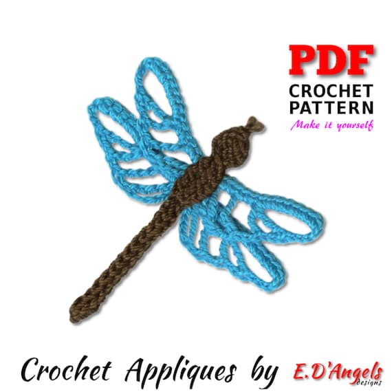 Crochet Pattern Applique DRAGONFLY Etsy