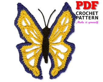 Crochet, Crochet Pattern,  Crochet Applique, Crochet BUTTERFLY, Butterfly pattern, Butterfly applique, Easter applique, Summer pattern