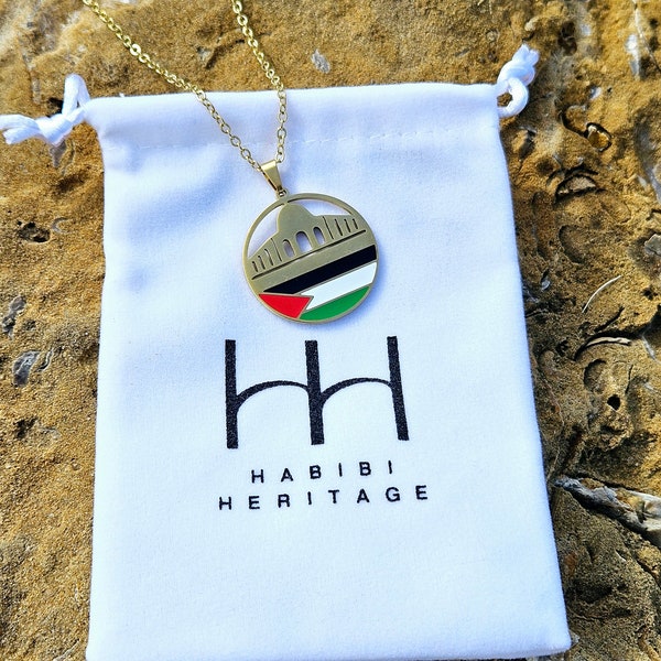 Round Masjid Aqsa and Palestine Flag Pendant Necklace