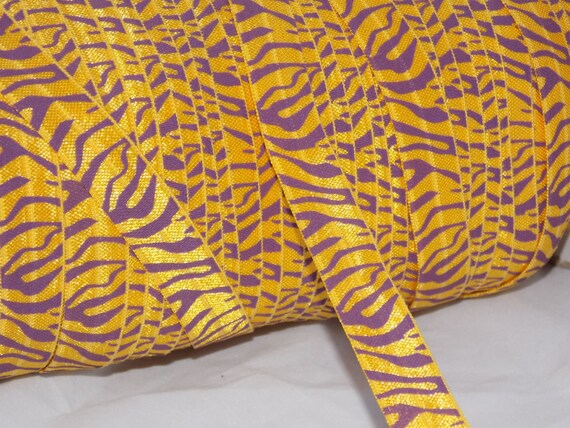 5 Or 10 Yards Purple Gold Tiger Print Fold Over Elastic Foe Etsy