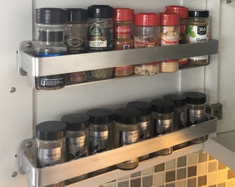 Improved Brushed Aluminum Spice Rack (Storage Shelf) with secure storage.