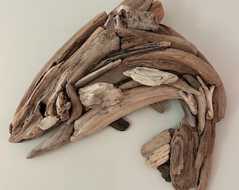 Driftwood Trout Wall Art: Handcrafted Leaping Fish Sculpture