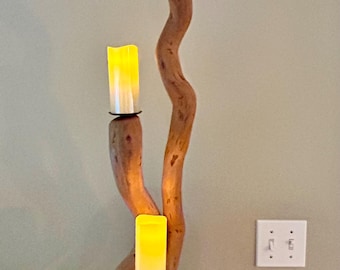 Tall Driftwood Candle Holder: Handcrafted Pacific NW Sculpture