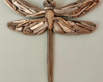 Handcrafted Driftwood Dragonfly Wall Art: Pacific NW Coastal Decor (24" wide)