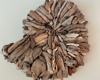 Driftwood Nautilus Sculpture: Handcrafted Pacific NW Wall Art
