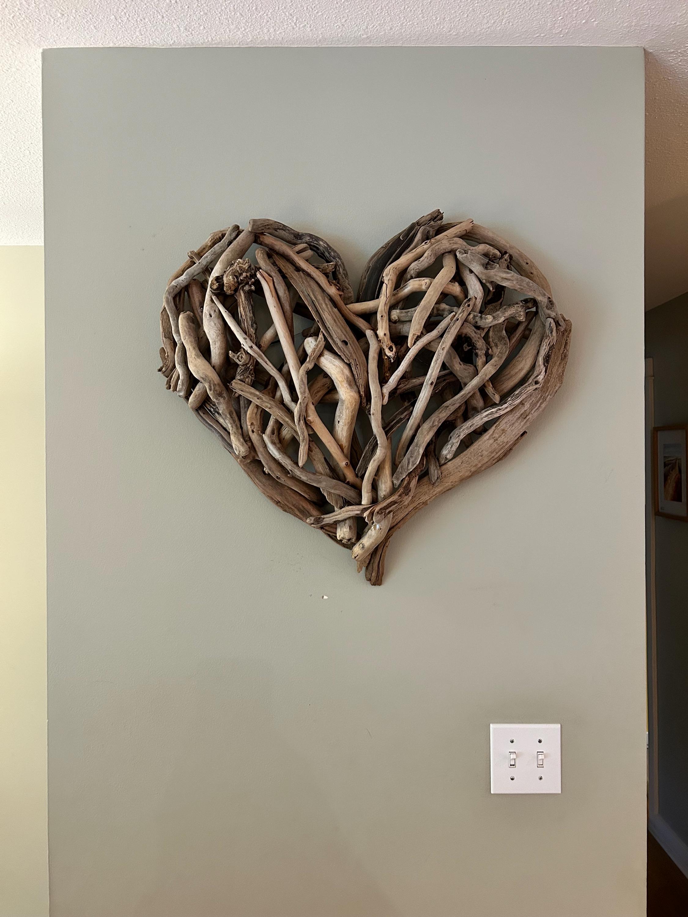 Large Handcrafted Driftwood Heart Wall Art: Pacific Northwest
