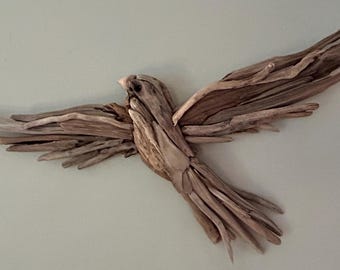 Handcrafted Driftwood Bird Wall Art: Pacific NW Coastal Decor (34x20)